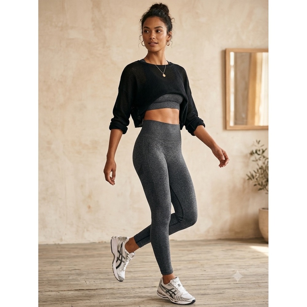 NVGTN Contour Seamless Leggings Dark Grey Marl High Waisted Yoga Pants Small